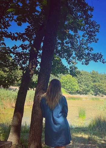 Mavi Midi Kot Elbise - Görsel 2