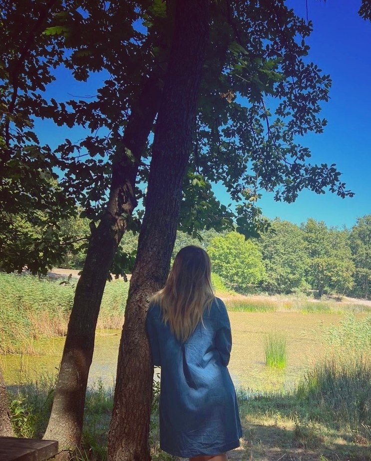 Mavi Midi Kot Elbise - Görsel 2