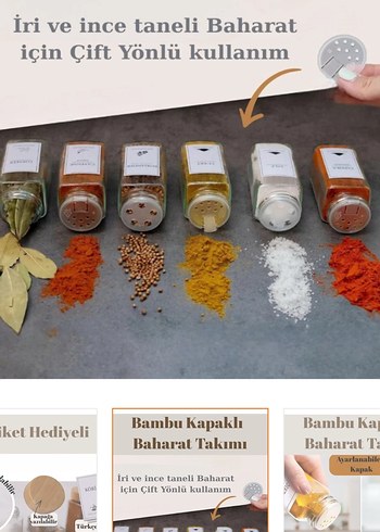 Bambu Kapaklı 6'lı Baharat Seti 120ml - Görsel 2