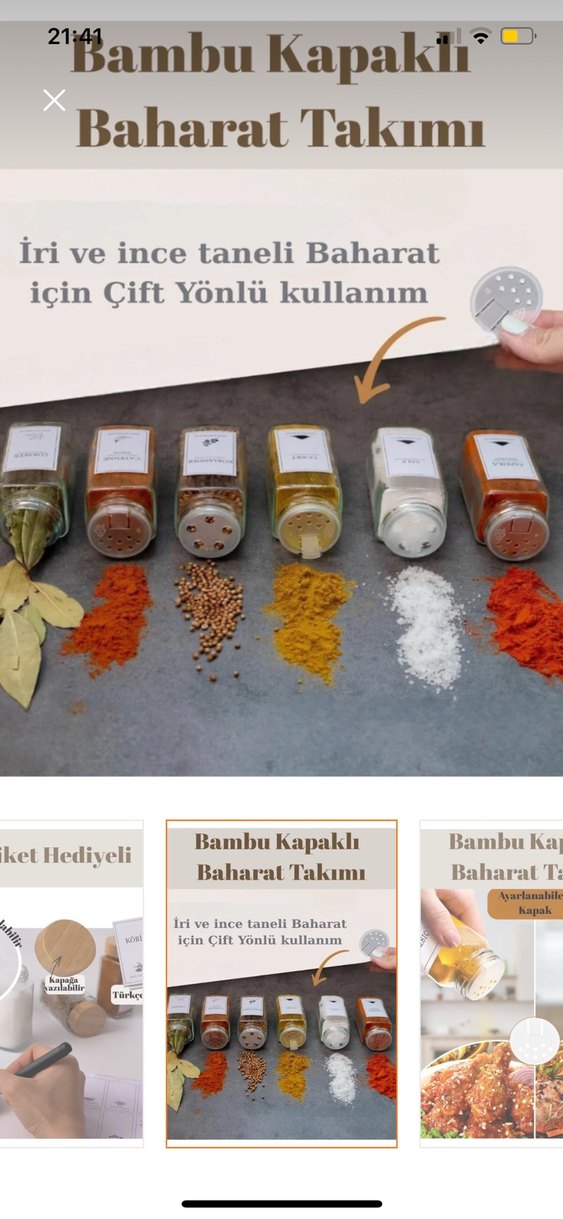 Bambu Kapaklı 6'lı Baharat Seti 120ml - Görsel 2