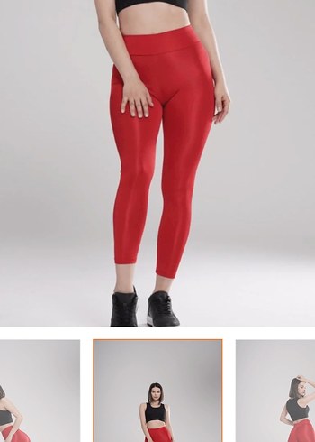 Parlak Kırmızı Midi Spor Tayt - Görsel 2