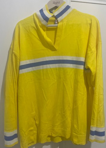 Sarı V Yaka Çizgili Kadın Triko - Görsel 2