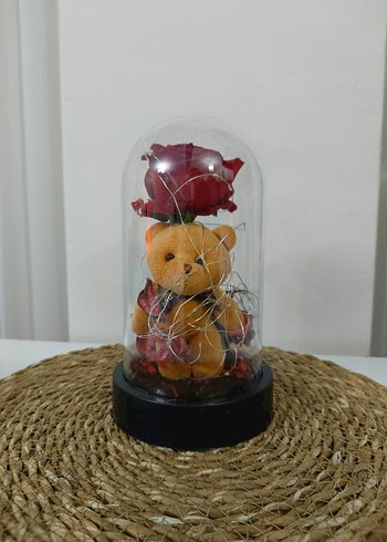 Işıklı Fanus Ayıcık ve Çiçek Dekoru - Görsel 4