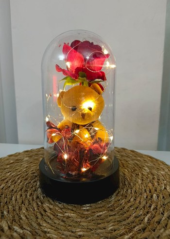 Işıklı Fanus Ayıcık ve Çiçek Dekoru - Görsel 3