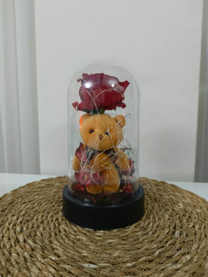 Işıklı Fanus Ayıcık ve Çiçek Dekoru - Görsel 4