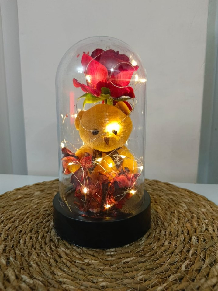 Işıklı Fanus Ayıcık ve Çiçek Dekoru - Görsel 3