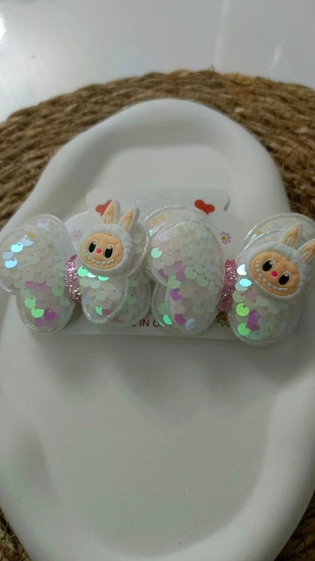 Labubu Payetli Çocuk 2 Li Saç Tokası - Görsel 3