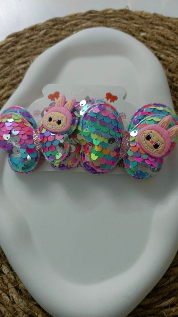 Labubu Payetli Çocuk 2 Li Saç Tokası - Görsel 2