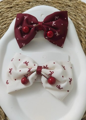 Nakışlı Bordo ve Beyaz Fiyonk Toka - Görsel 2