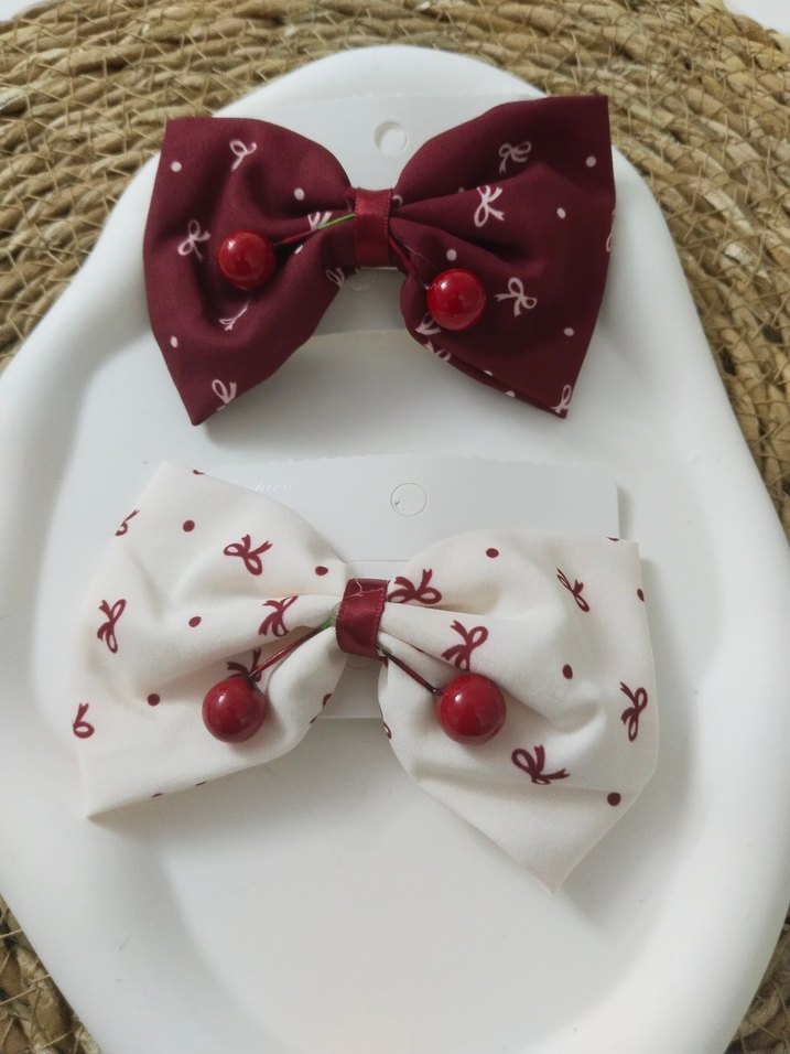 Nakışlı Bordo ve Beyaz Fiyonk Toka - Görsel 2