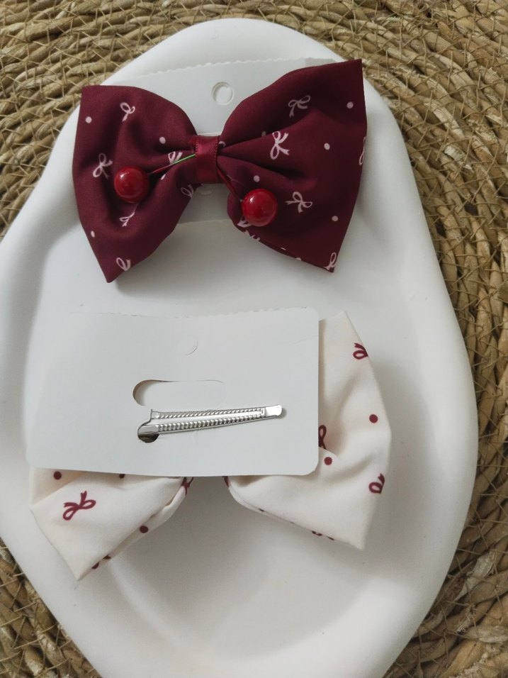 Nakışlı Bordo ve Beyaz Fiyonk Toka - Görsel 3