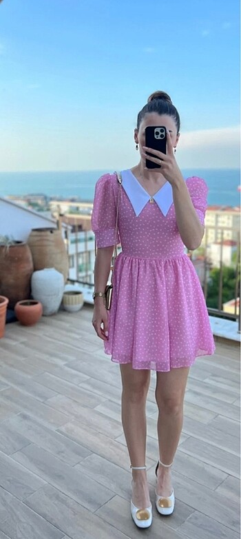 Zara Pembe kalp desenli elbise