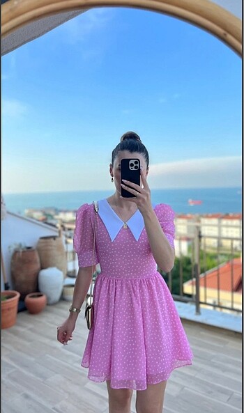 m Beden pembe Renk Pembe kalp desenli elbise