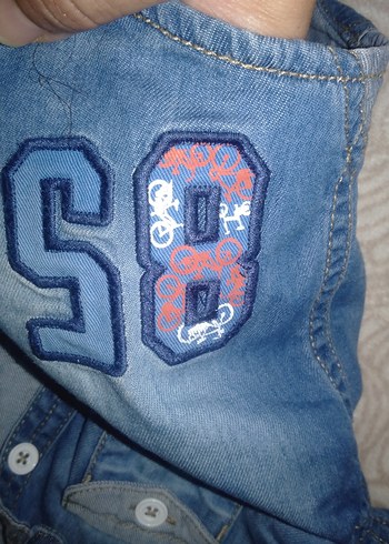 3-6 Ay Beden mavi Renk Nakışlı Gri Mavi Erkek Çocuk Denim Gömlek