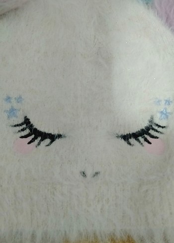 Kız Çocuk Beyaz Örgü Eldiven ve bere - Görsel 2