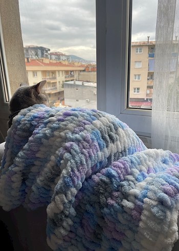 Gri Pastel Batik Desenli Örgü Çocuk/Kedi/Köpek Battaniyesi - Görsel 3