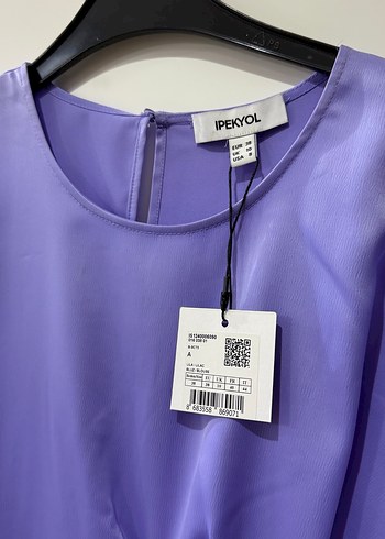 Drapeli Kısa Kollu Mor Bluz