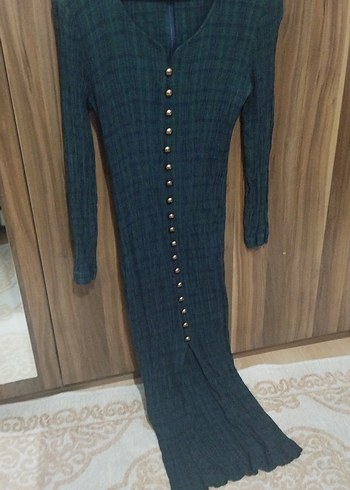 Zara Basic Fitilli Kahve Kadın Midi Elbise