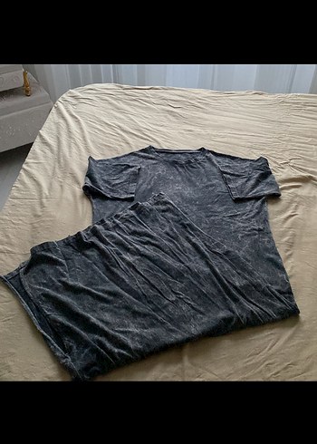 l Beden Gri Batik Desenli Uzun Elbise