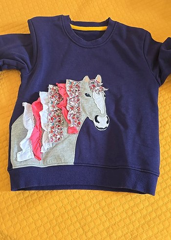 Kız Çocuk Gri At Desenli Fırfırlı Sweatshirt