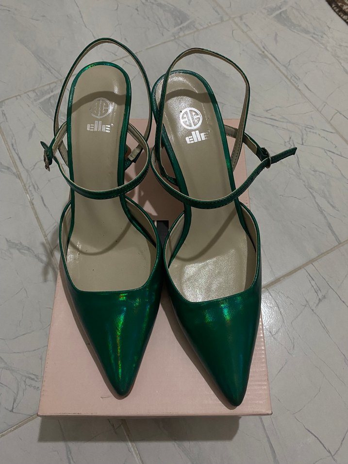 Yeşil Parlak Stiletto Topuklu Kadın Ayakkabı - Görsel 2