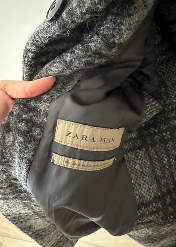 Zara Gri Ekoseli Yün Erkek Kaban