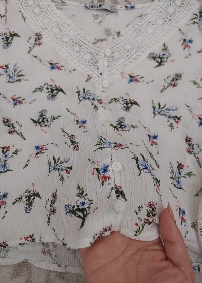 Crop V yaka gömlek bluz  - Görsel 3