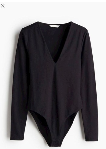 h&m marka Siyah V Yaka Uzun Kollu Kadın Body
