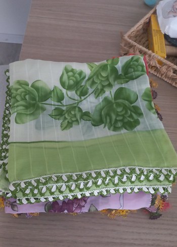Armine Yesil Cicekli İnce Sal Hafif Ve Sik
