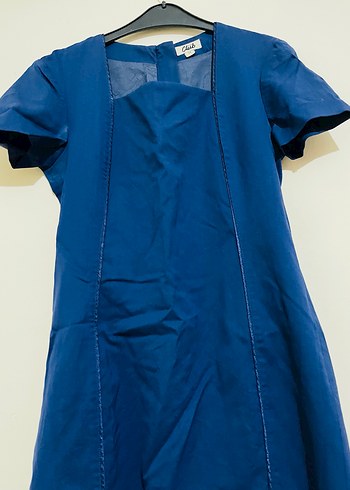 Kısa Kollu Mavi Midi Kalem Elbise - Görsel 3