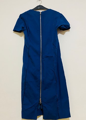 Kısa Kollu Mavi Midi Kalem Elbise - Görsel 2