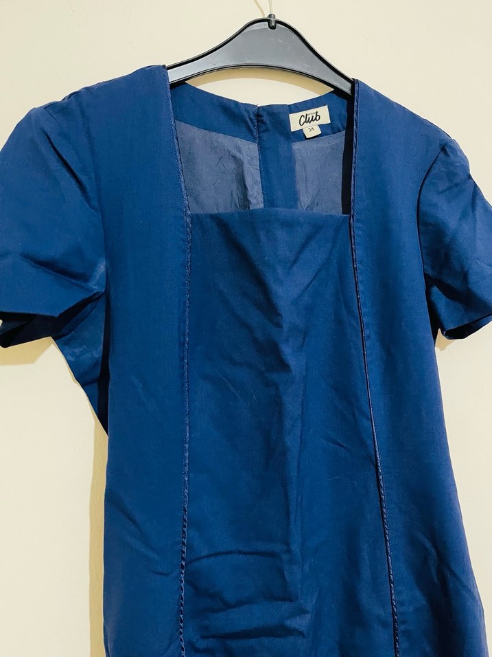 Kısa Kollu Mavi Midi Kalem Elbise - Görsel 4