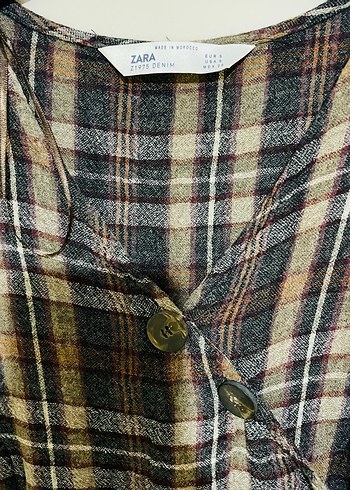 Düğmeli Uzun Kahverengi Ekose Elbise Zara - Görsel 3