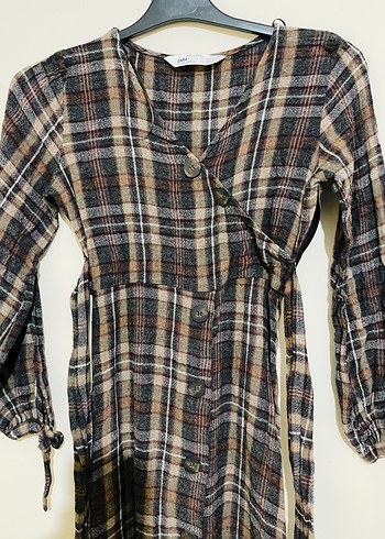 Düğmeli Uzun Kahverengi Ekose Elbise Zara - Görsel 4