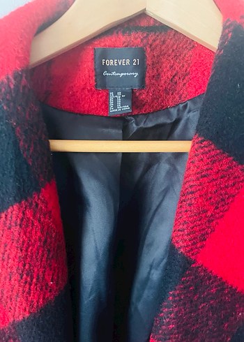 Uzun Ekose Desenli Kırmızı Kaban - Görsel 5