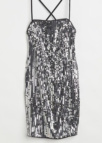 H&M Gri Pullu Payetli Mini Elbise
