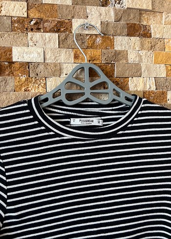 Pull and Bear Kısa Kollu Siyah Beyaz Çizgili Mini Elbise