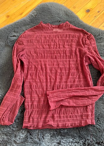 Stradivarius bordo tül bluz