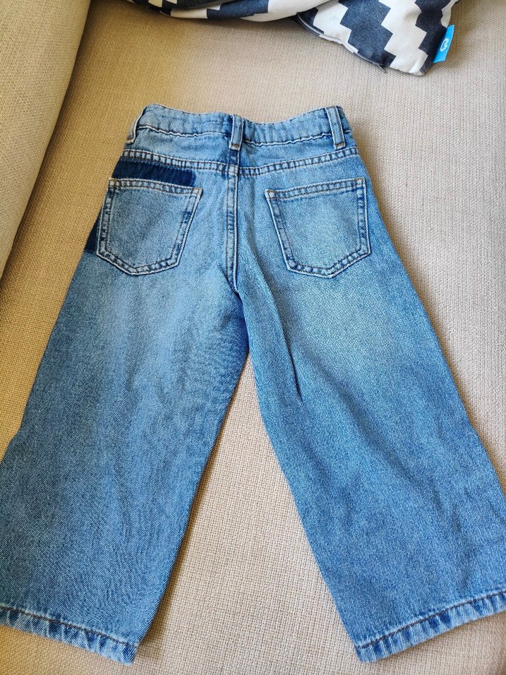 kiz Çocuk Bol Kesim Mavi Kot Pantolon - Görsel 3