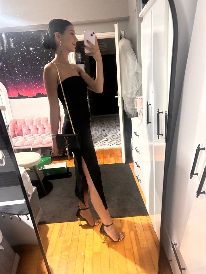 Siyah Straplez Midi Abiye Elbise - Görsel 2