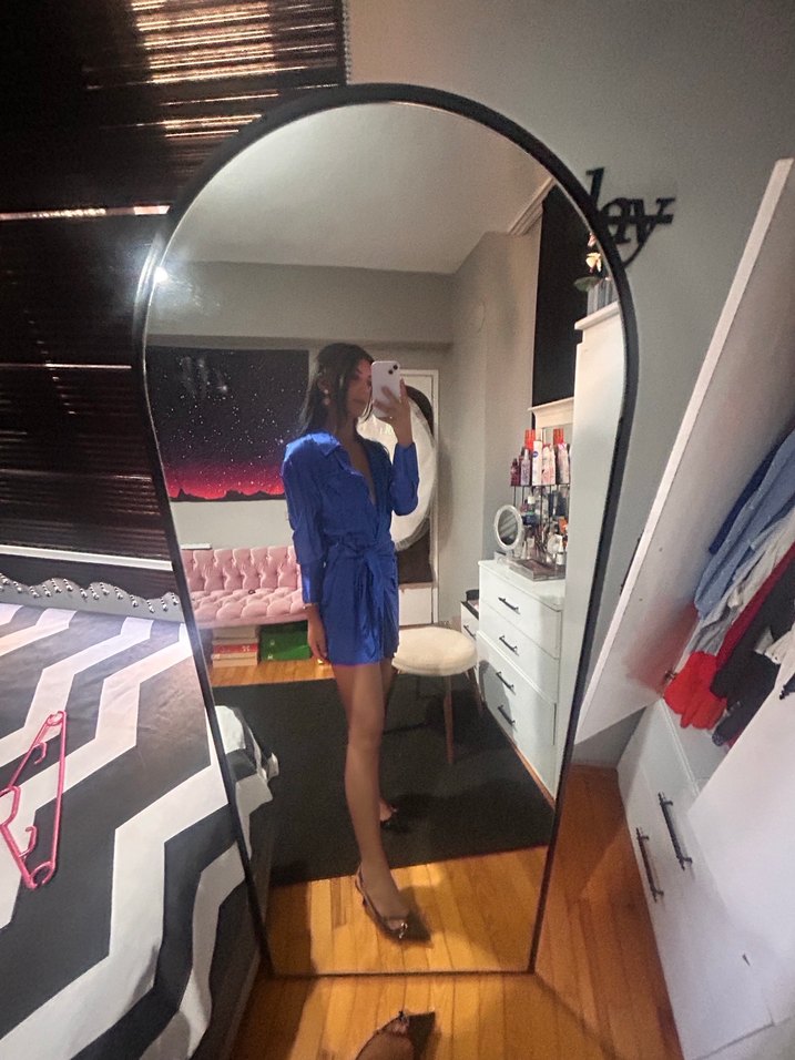 Uzun Kollu Saten Zara Elbise - Görsel 2