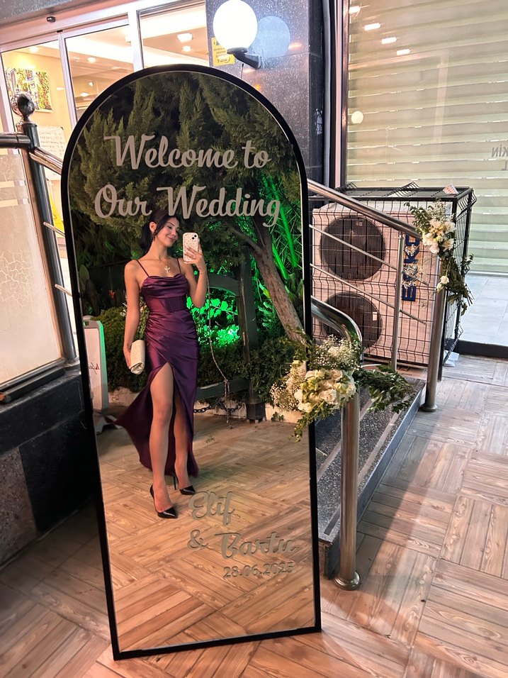 Bordo  Uzun Drapeli Straplez Elbise - Görsel 5