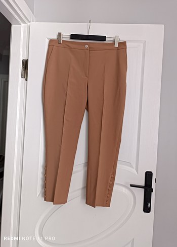 Düğmeli camel Kadın Kumaş Pantolon