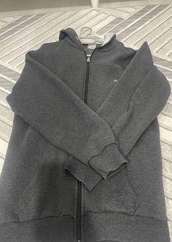 Gri Fermuarlı Erkek Kapüşonlu Sweatshirt - Görsel 2