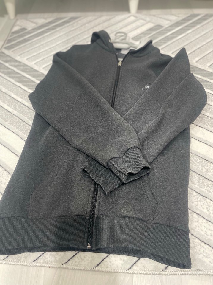 Gri Fermuarlı Erkek Kapüşonlu Sweatshirt - Görsel 3