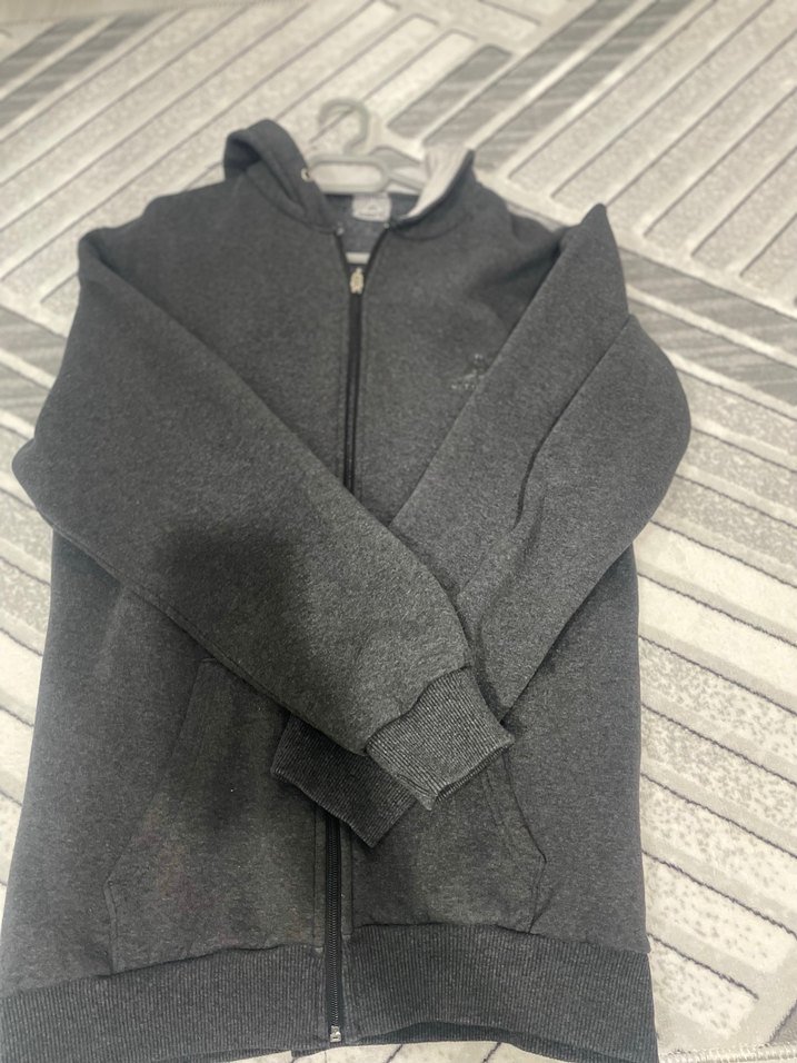 Gri Fermuarlı Erkek Kapüşonlu Sweatshirt - Görsel 5