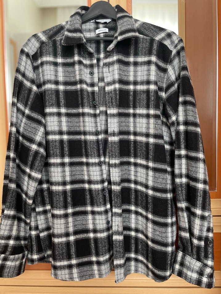 Gri Ekoseli Düğmeli Erkek Gömlek - Görsel 5