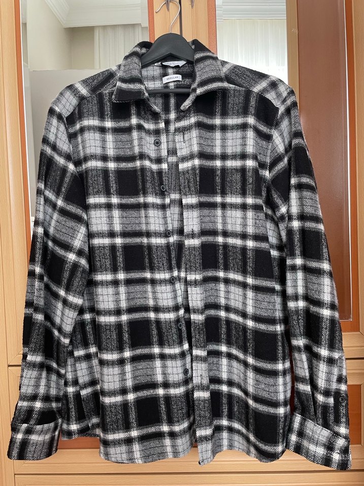 Gri Ekoseli Düğmeli Erkek Gömlek - Görsel 2