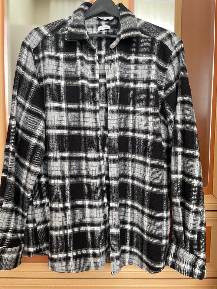 Gri Ekoseli Düğmeli Erkek Gömlek - Görsel 4