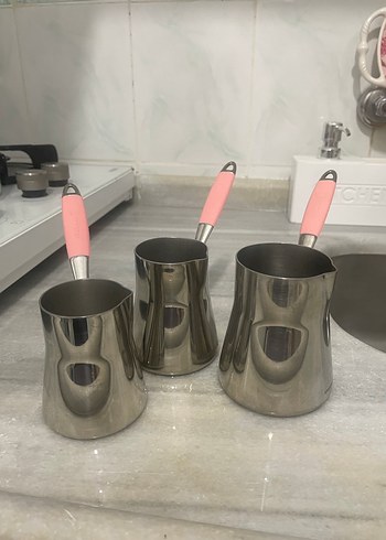 Pembe Saplı Gri Paslanmaz Çelik Cezve - Görsel 14